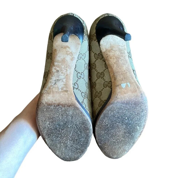 Gucci GG Monogram Canvas Open Toe Horsebit Pumps Beige Brown EU 37.5 US 7.5 - Picture 10 of 13